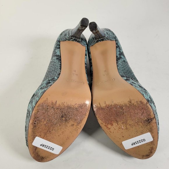 Coach SHAWNA Teal Green Blue Snake Leather Peep Toe Pumps SHAWNA Women Size 6.5 - Picture 10 of 14